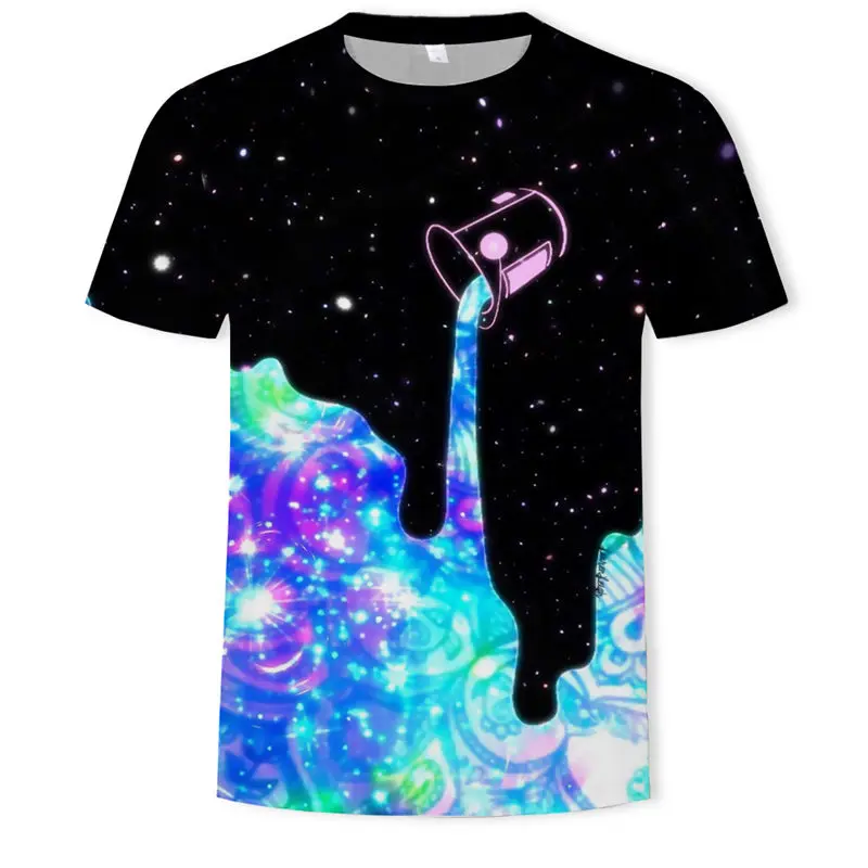 

2020 Men Fashion Summer Milk Poured Pattern Inverted Milk 3D T shirt Printed Short Sleeve Round Neck Slim casual T-shirt hot