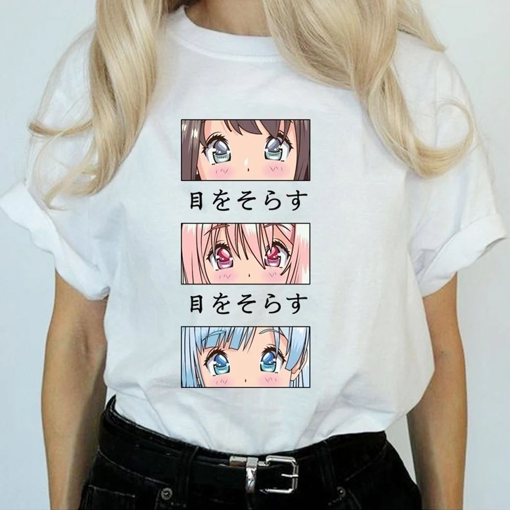 Berpaling Cetak T Shirt Kawaii Estetika Wanita Putih Tees Gadis Anime Mata Lucu Anime Jepang TEE Harajuku Style 90 S Shirt T Shirt AliExpress