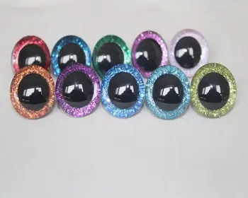 20pcs---9-12-14--16-18- 20 -24--30-35mm clear 3D glitter eyes plastic safety toy eyes long stem + glitter fabric + washer 1