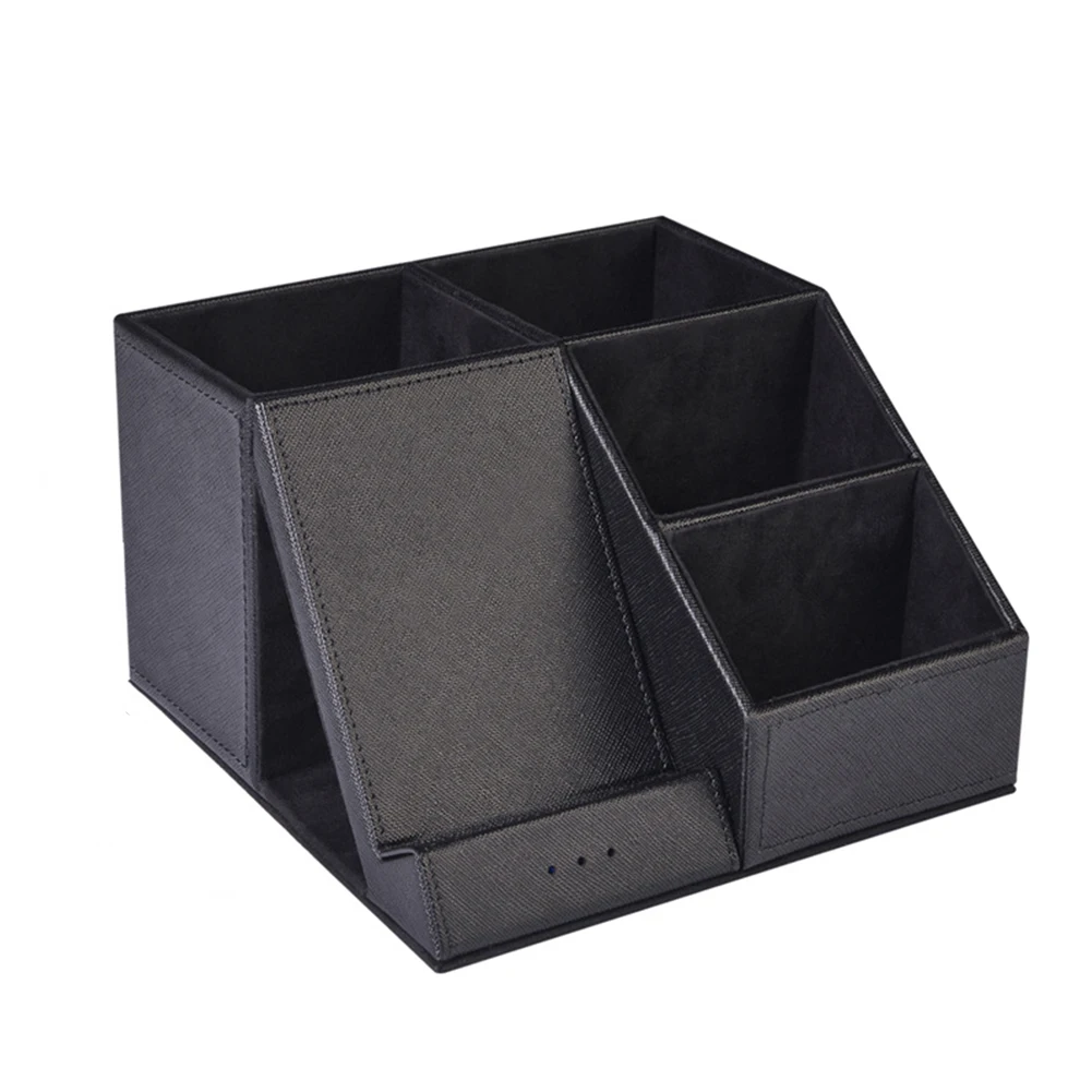 

Storage Office Multifunction Station Stand Wireless Charger Desktop Durable Pen Holder Container Universal Organizer PU Leather