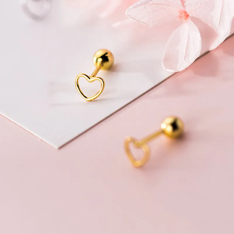 INZATT Real 925 Sterling Silver Minimalist Hollow Heart Bead Stud Earrings For Fashion Woman Party Cute Fine Jewelry Accessories