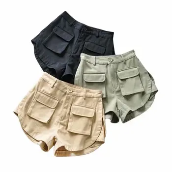 

Fashion Pocket Decoration Solid Color Tooling Shorts Women's Hot Pants 2020 NEW