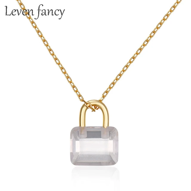 925 Sterling Silver Acrylic Mini Lock Pendant Necklace