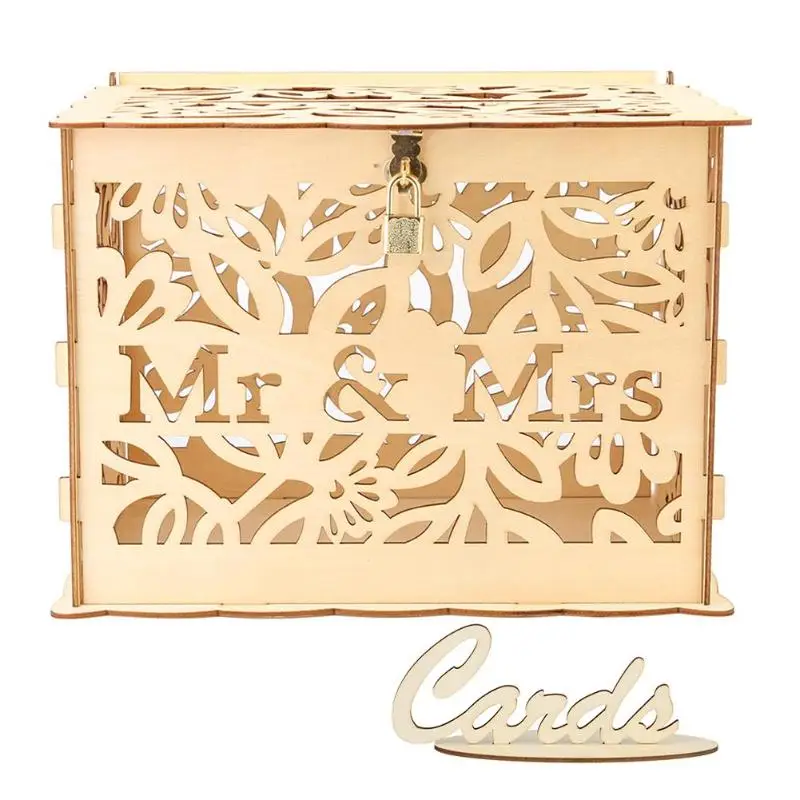 DIY коробка для свадебных подарочных карт деревянная коробка для денег с замком красивые свадебные украшения принадлежности для хранения денег на день рождения - Цвет: P