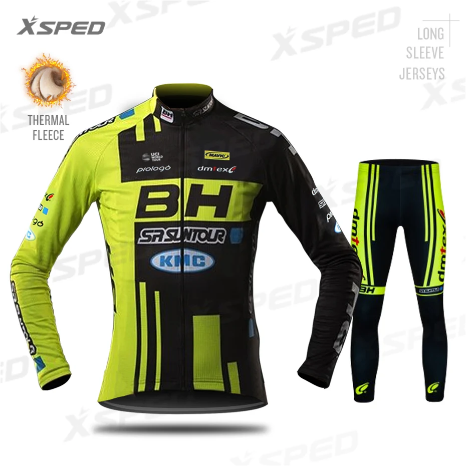 Normal Cycling Set Зимняя велосипедная куртка, костюм BH с длинным рукавом, профессиональная команда, Джерси, набор, велосипедная одежда, мужская теплая флисовая MTB форма, Ropa Ciclismo Hombre - Цвет: Normal Cycling Set