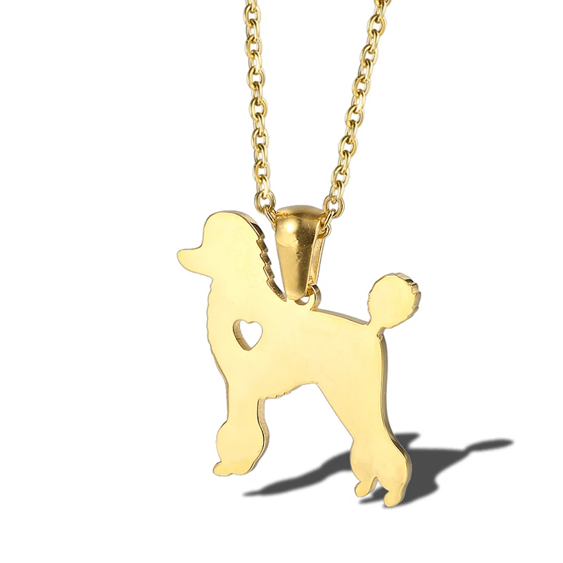 RIR Cute Petite Poodle Dog Necklace Stainless Steel Gold French Kitsch