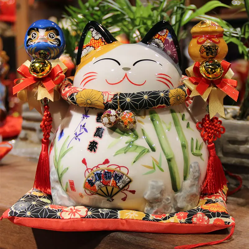 

8 дюймов японский Керамика Lucky Cat манэки-нэко \ с Daruma фигурка кошки на удачу фэншуй ремесла домашнего рабочего украшения подарок