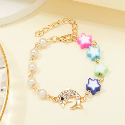 Pearl Butterfly  Animal Link Chain Bracelet For Women Dolphin Heart Geometric Pendant  Bracelet&Bangle Female Charm Jewelry