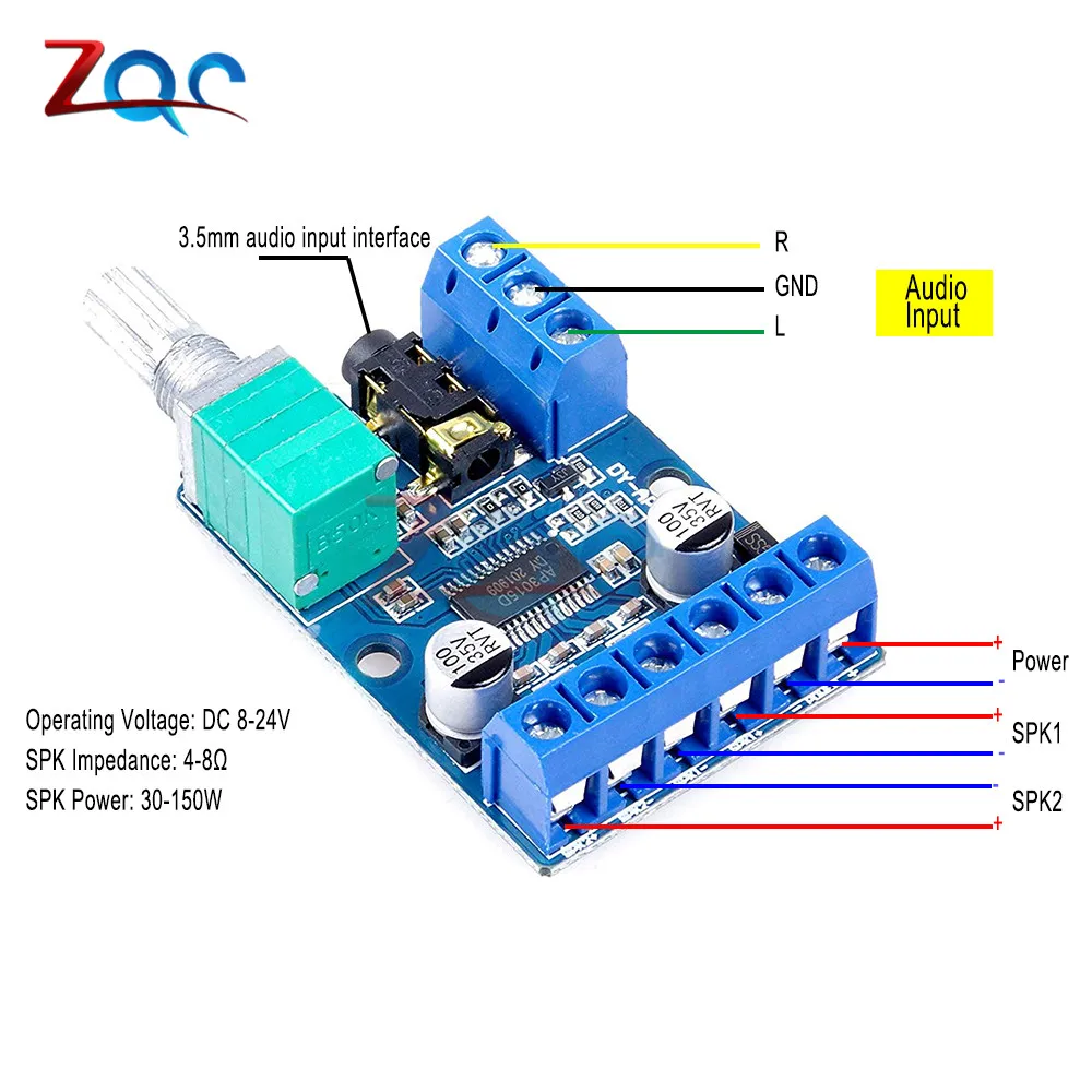 DY-AP3015 DC 8-24 в 30 Вт* 2 класс D двухканальный высокой мощности стерео цифровой усилитель доска с регулируемым потенциометром громкости