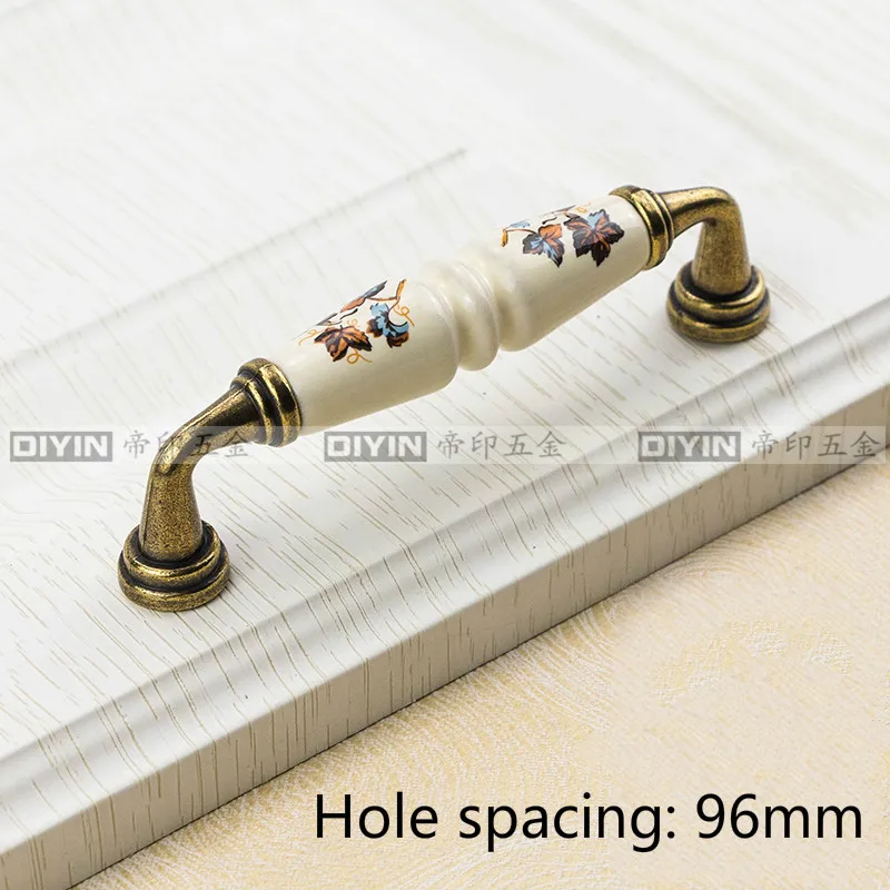 Brown CC96MM Садовый керамический мебель Кухонный Шкаф Ручка ящика, изображение зеленого листа шкафчик камера хранения, ручка прикроватного стола - Цвет: Brown CC96MM