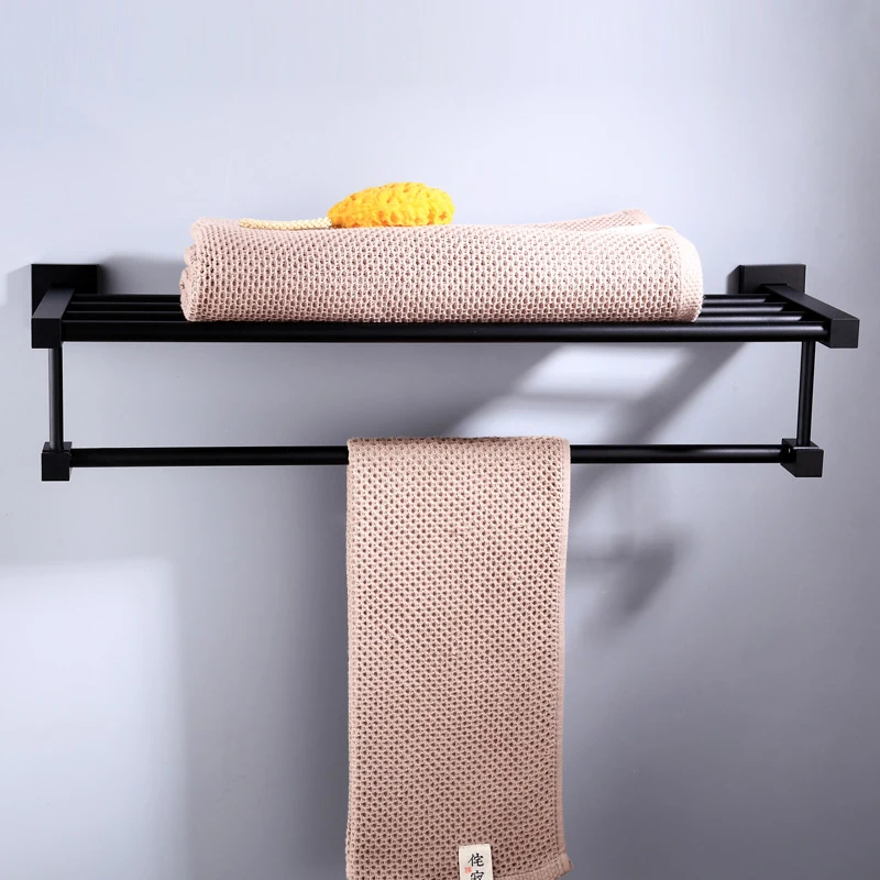 Black bathroom accessory black towel shelf paper holder towel ring holder matt black bathroom shelf aluminum bathroom accessory