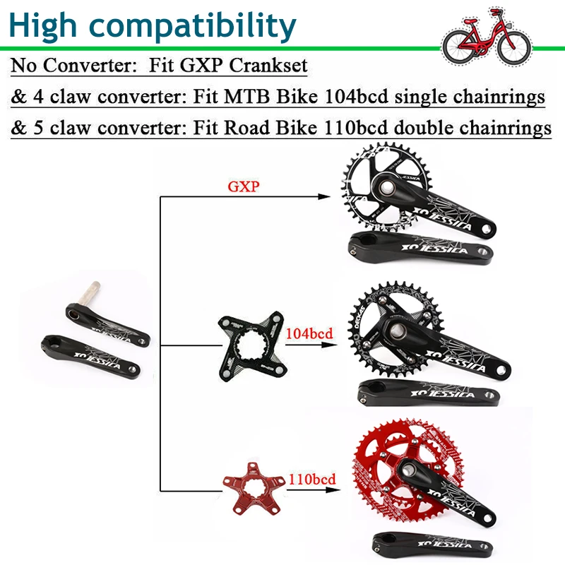 JESSICA MTB шатун 170 GXP Кривошип из алюминиевого сплава дорожный Кривошип горного велосипеда набор 4/5 коготь конвертер Запчасти для велосипеда аксессуары