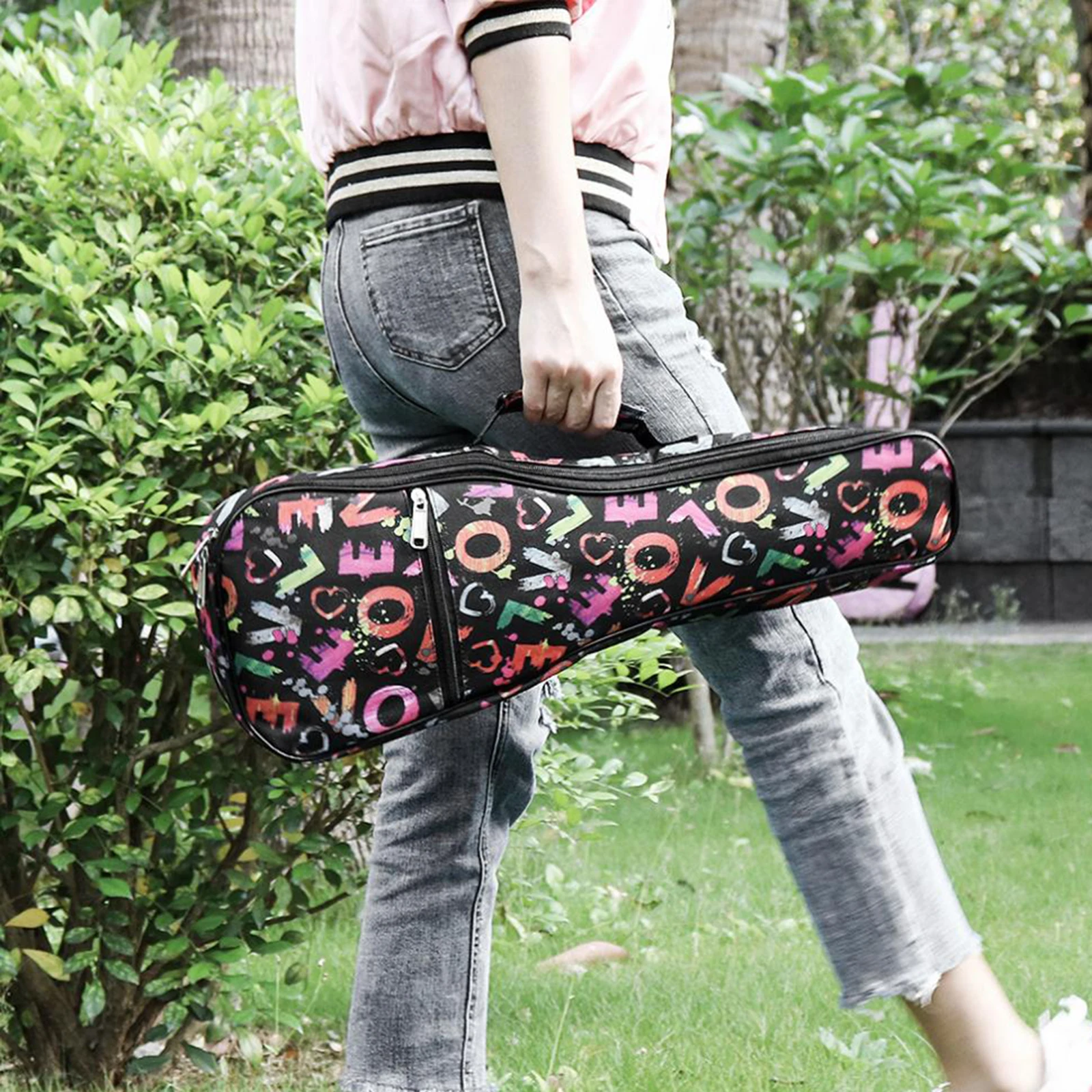 Double Strap Hand Folk Ukulele Carry Bag Cotton Padded Case For 21/23/26'' Ukulele Mini Guitar Parts