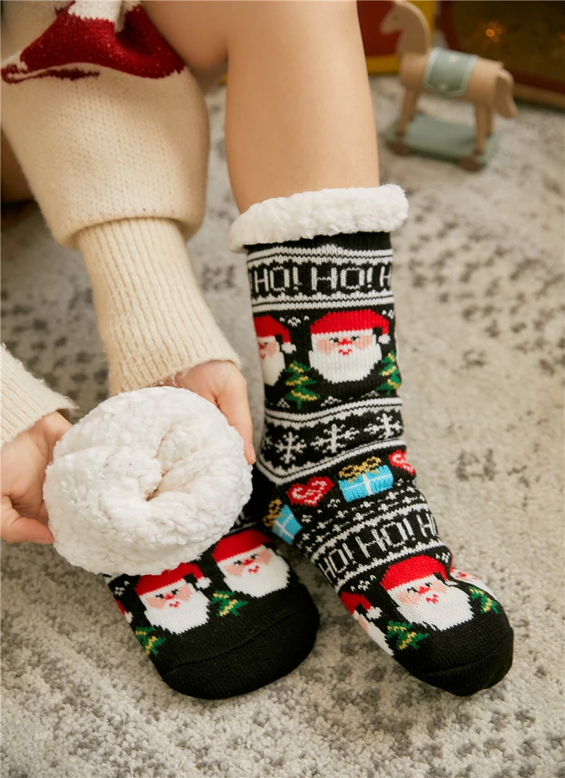 Женские зимние носки толстые плюшевые коттоновые носки теплые зимние ботинки на нескользящей подошве тапочки отличного качества; носки, подарок на Рождество, подарок коробка мультфильм ковер Носки