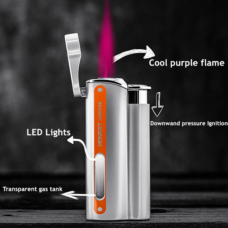 Honest Straight Into The Purple Flame Inflatable Windproof Lighter Transparent Fuel Tank Creative Trend Cool Lighter Gift Formen
