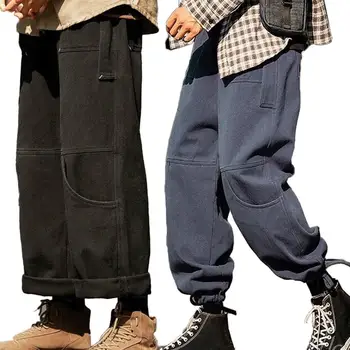 

Fashion Men Soft Waist Ankle Tie Drawstring Loose Multi-Pocket Pants Trousers Multi-Pocket with Drawstring Ankel Cargo Pant Male