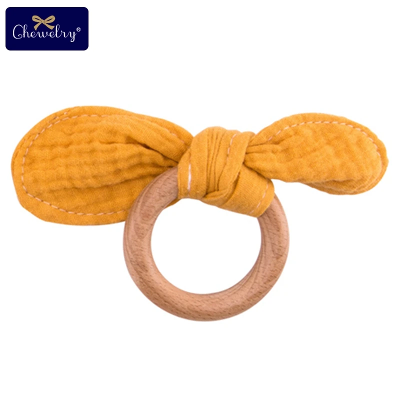Yellow bunny ear 1 шт. деревянный Прорезыватель заячьи ушки деревянные кольца детский браслет нагрудник мягкая смесь из чистого хлопка марлевые нагрудники Burp полотенце для детей DIY продукты - Цвет: Yellow bunny ear