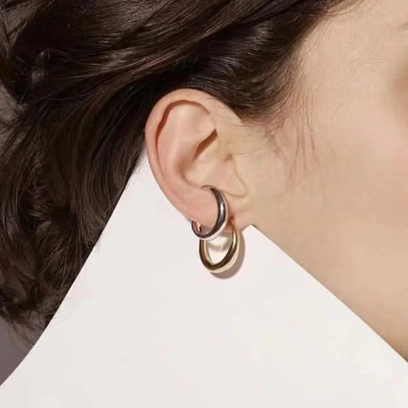

Chic Silver Gold Wave Snake Shape Fake Double Circle Earrings for Women Girl Punk Kpop Earrings Fashion Jewelry