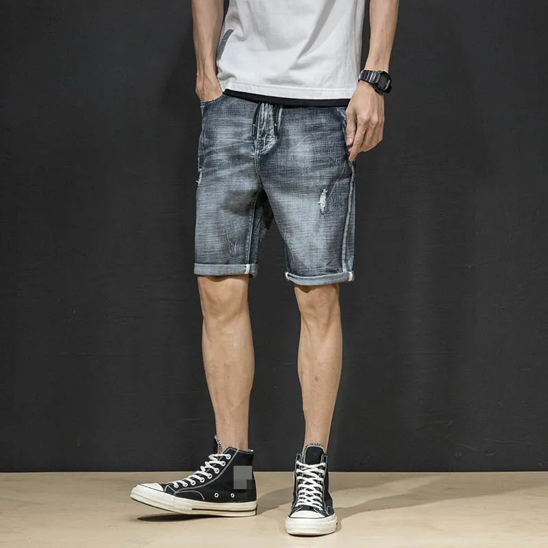 Summer Men Clothing Rippded Hole Solid Straight Casual Denim Shorts Men's Jeans Short Male Breathable Stretch Men's Short Pants Summer Men Clothing Rippded Hole Solid Straight Casual Denim Shorts Men's Jeans Short Male Breathable Stretch Men's Short Pants