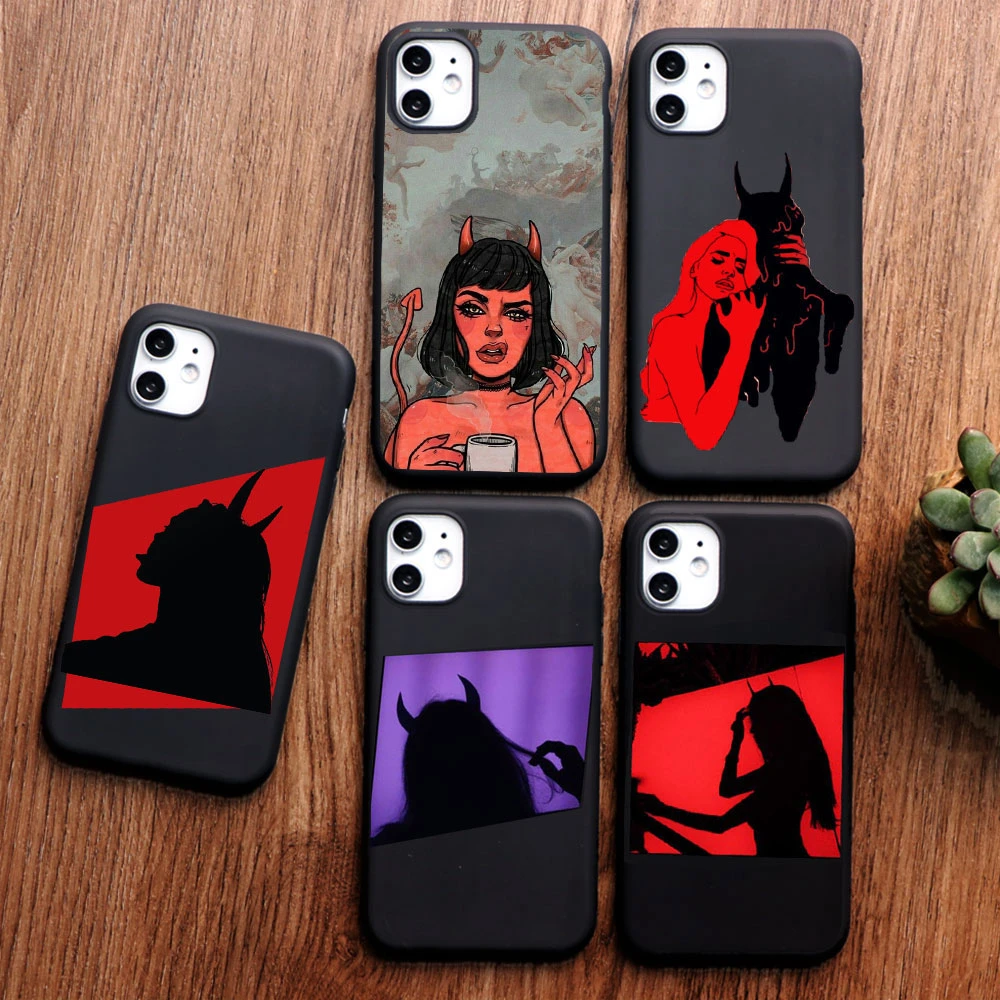 Punqzy Movie Angel Devil Girl Painting Phone Case For Iphone 12 Pro 11 Pro Max Xr Xs Max 6 7 8 Plus Black Soft Tpu Silicone Case Phone Case Covers Aliexpress