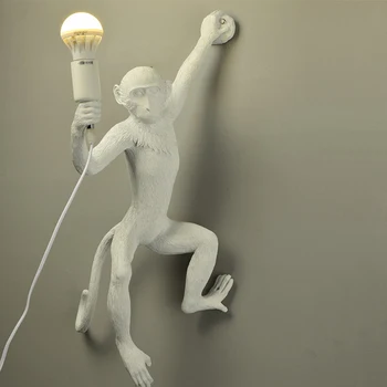 

Black White Gold Resin Monkey Lamp Pendant Light For Living Room Study Room Led Wall Light lustre With E27 Led Bulb