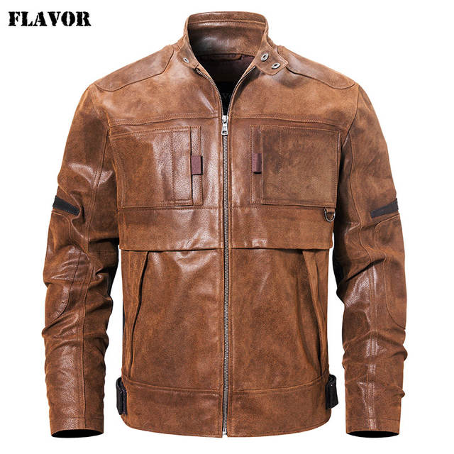 New Men’s Warm Motorcycle Genuine Leather Jacket Real Pigskin Leather Coat For Men