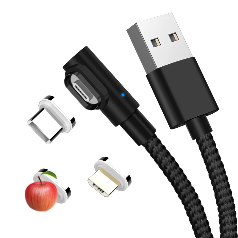 3 в 1 3A Магнитный Micro USB кабель для iPhone type C локоть USB кабель зарядный провод для Samsung - Цвет: Черный