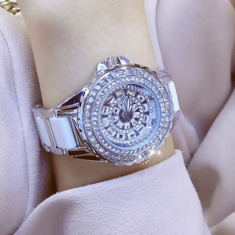 Модные часы для дам кварцевые часы с украшением в виде кристаллов, роскошный Для женщин Стразы часы женские часы, наручные часы с механизмом, Para Mujer Horloges Vrouwen - Цвет: silver 1490