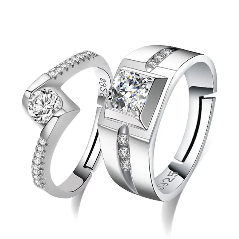 Couples Rings 2Pcs/Pair Copper Plated Platinum Resizeable Engagement Ring For Men Women