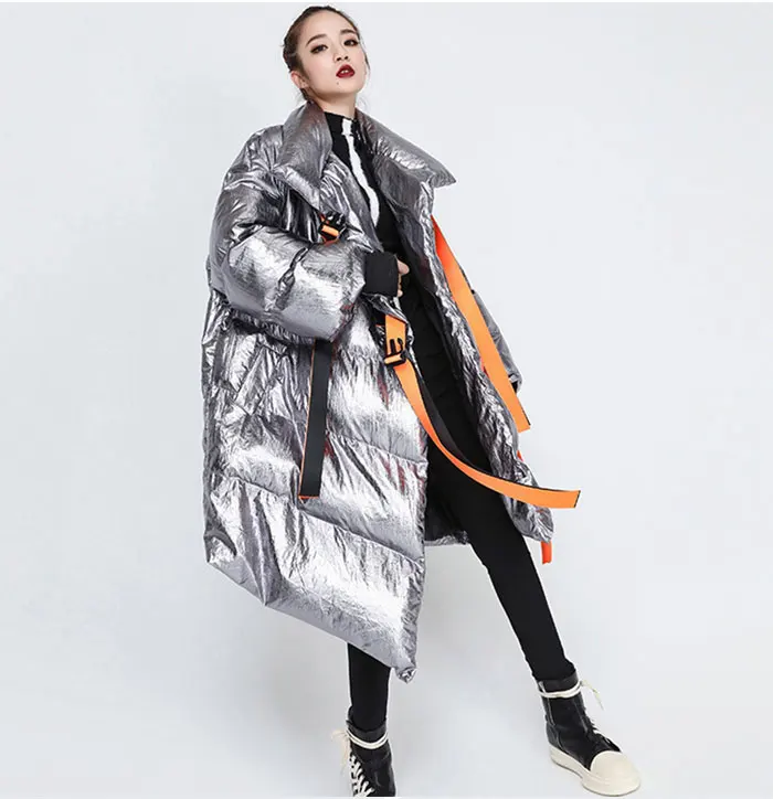Ribbons Women's Winter Parkas CottonJackets Stand Collar Long Sleeve Asymmetric Jacket Female Fashion Clothes Tide