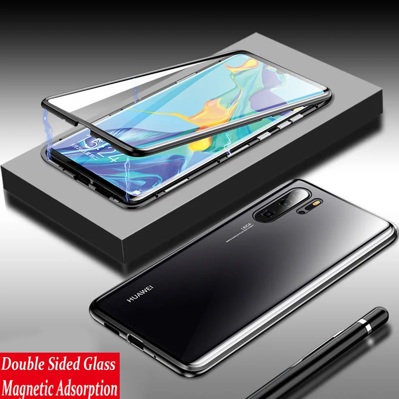 Роскошный защитный чехол с магнитным стеклом для huawei P20 Lite P30 Pro 360 задняя крышка из