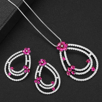 

missvikki High Quality Gorgeous ShinyCZ Fashion 2PCS Dangles Earrings Necklace Set women Blue CZ Zircon brincos boucle d'oreille