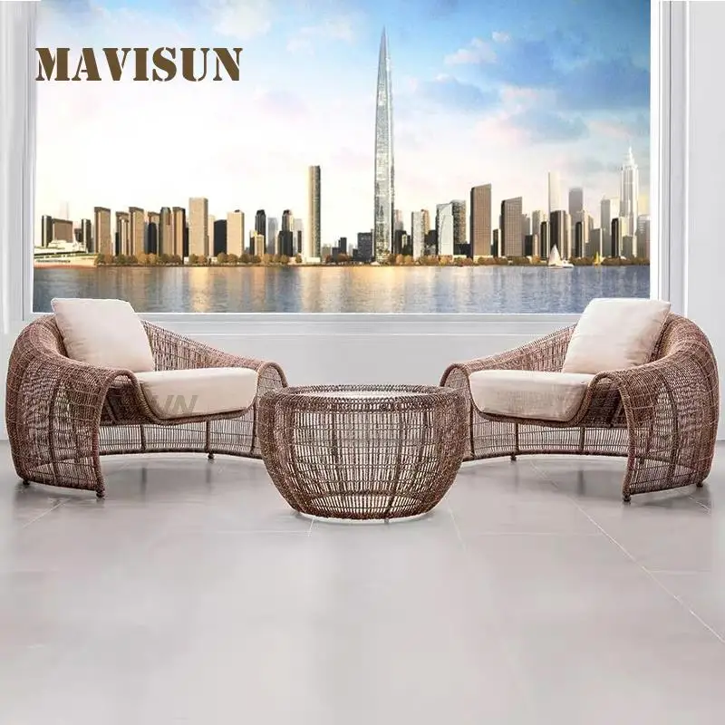 Designer Outdoor Sofa For Villa Courtyard Patio Creative Leisure Furniture Modern Terrace Rattan Chair Coffee Table Combination