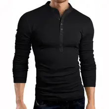 Тонкая Блузка; сезон осень мужские Slim Fit с v-вырезом и длинным рукавом, облегающая футболка Повседневное топы футболки на пуговицах сплошного цвета