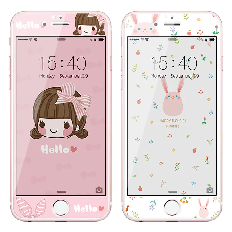 

Cute Cartoon Tempered Glass For iPhone 7 8 Screen Protective Film For iPhone 7 8 Plus Screen Protector 3D Soft Edge Hardness