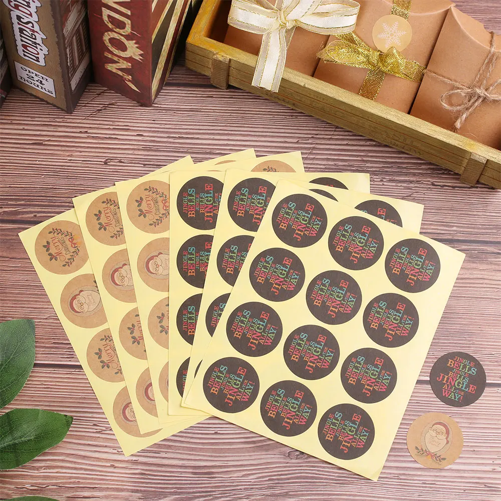 120Pcs(10sheets) Merry Christmas Seal Sticker Self Adhesive Kraft Santa Claus Paper Sticker DIY Jingle Bell Label Stickers