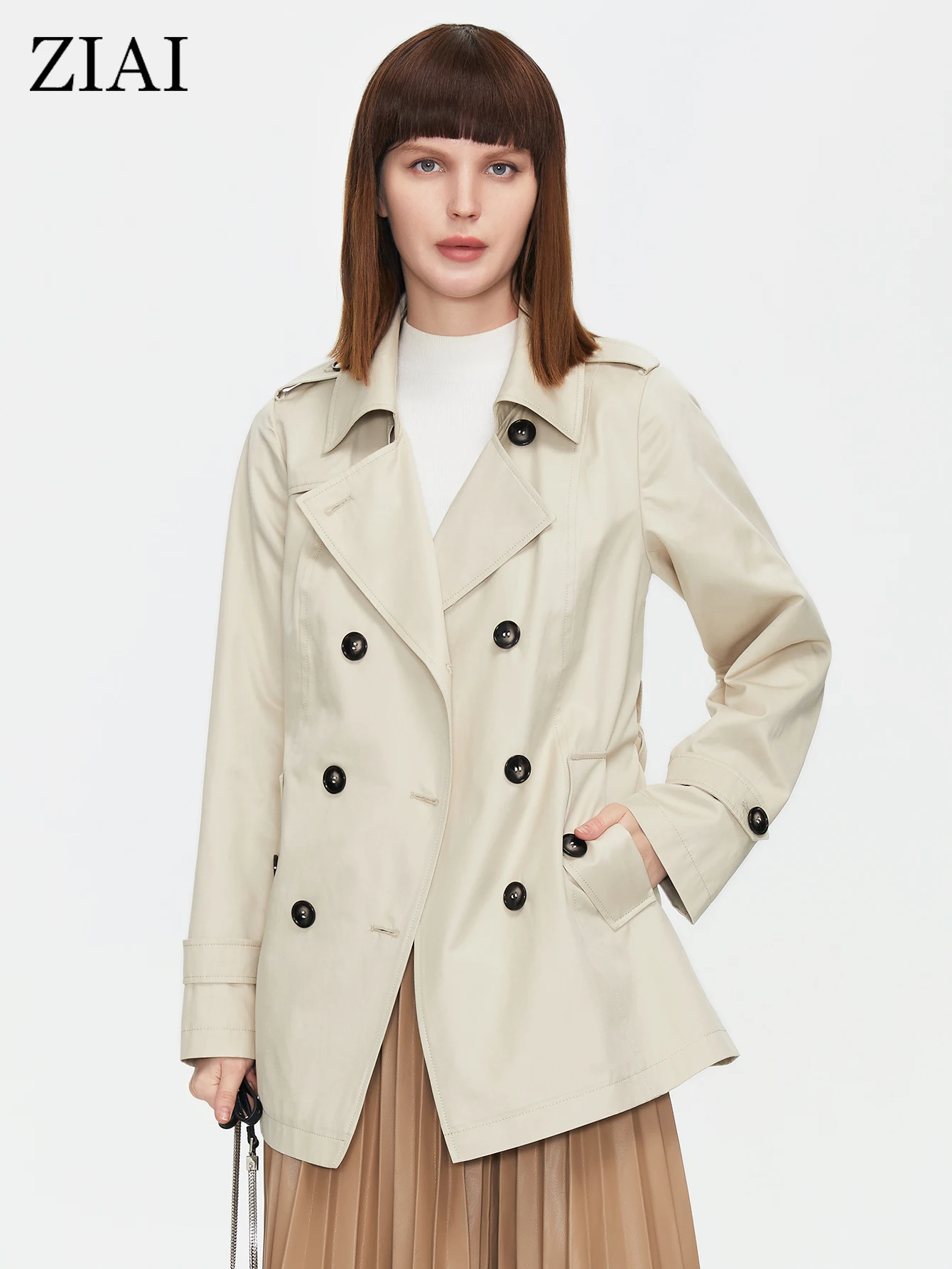 

ZIAI 2022 Women's Windbreaker Sping Autumn Work Leisure Female Raincoat Double Breasted Belt Desigual Laddies Trench Coat ZSDS15