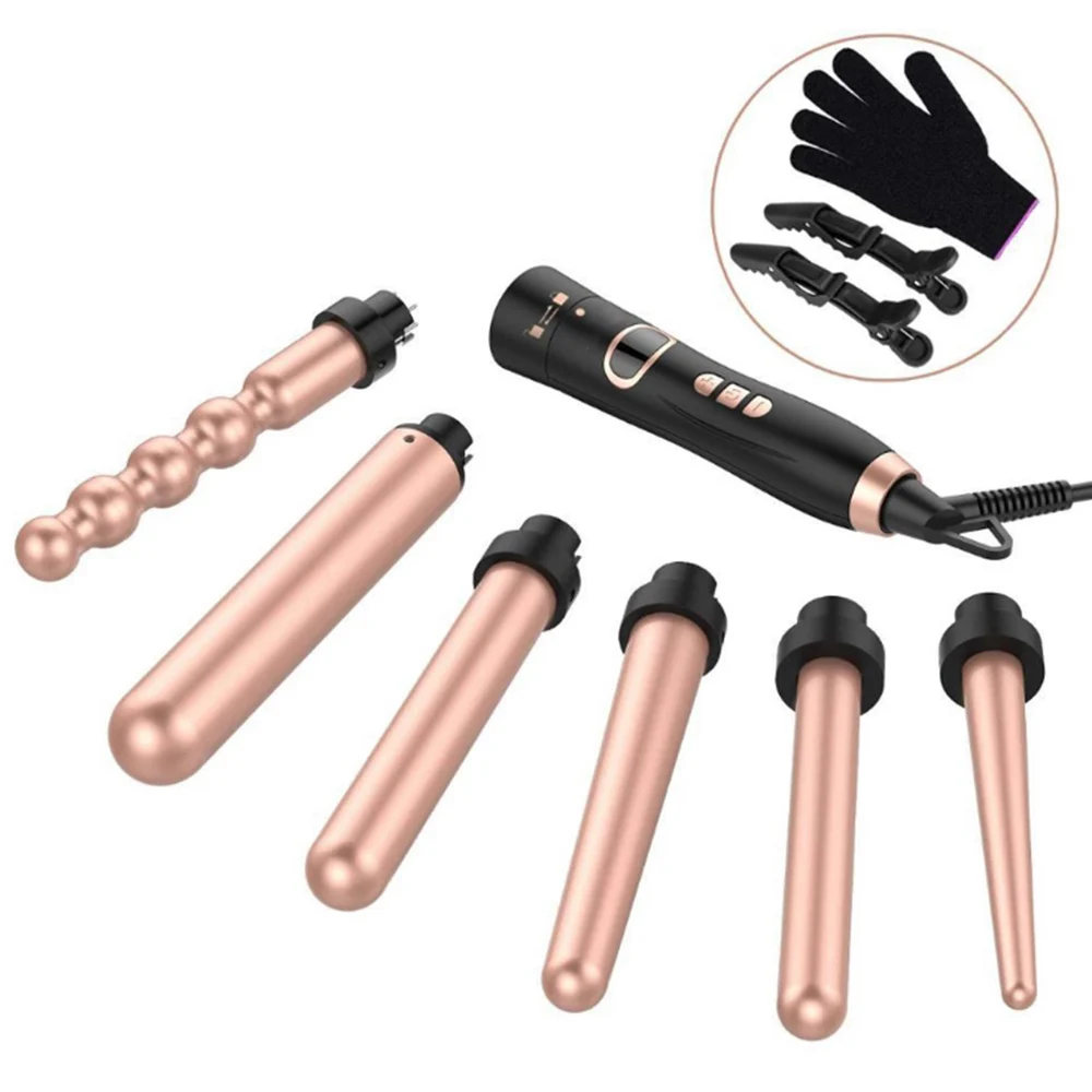 6-IN-1 Curling Iron Curling Wand Set Instant Heat Up Hair Curler With 6 Interchangeable Ceramic Barrel 2 Temperature Adjustments