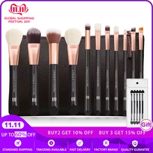 11Pcs Professional Makeup Brushes Set Full Range Make up Brushes sets Brown Wooden handle Rose gold ferrule with synthestic hair