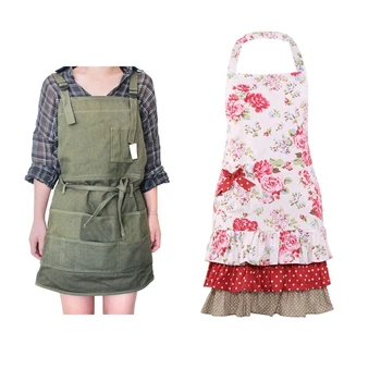 

2 Pcs Artist Canvas Apron with Pockets Painting Apron Painter Adjustable Neck Strap Waist Ties Gardening Waxed Aprons