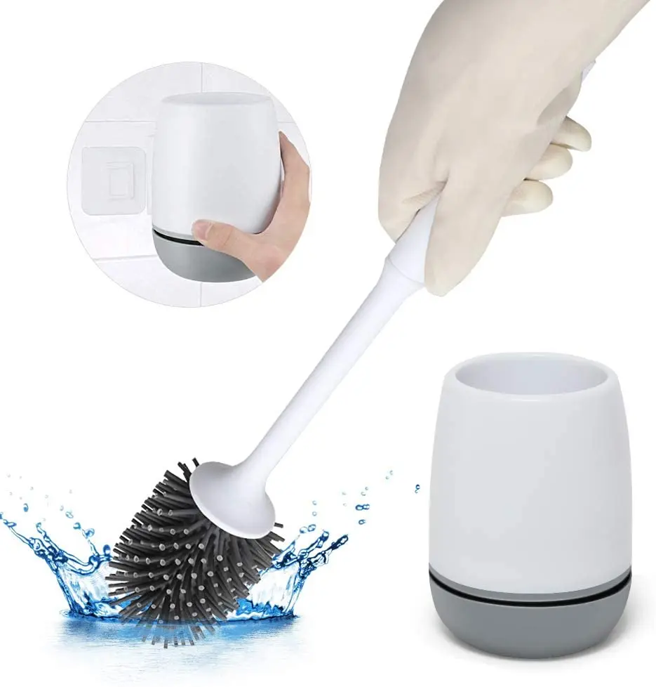 self Cleaning Toilet Brush and Holder Set, WC Silicone Bathroom Toilet
