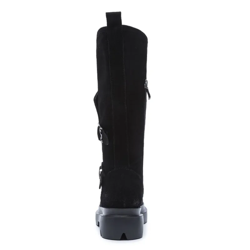 ASUMER Newest mid calf boots women suede leather buckle zip flat platform shoes autumn winter Motorcycle Boots female