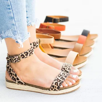 

SAGACE Summer Beach Sandals Women Leopard print Shoes Ladies Ankle Buckle Flatform Wedges Roman Sandals Zapatos De Mujer