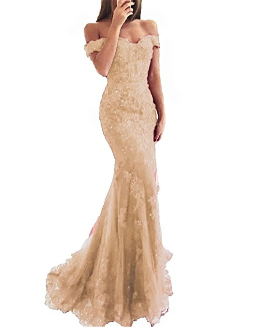 Off the Shoulder Long Mermaid Evening Dresses Lace abiti da sera Applique Robe De Soiree longue Formal Gowns abiye gece elbisesi