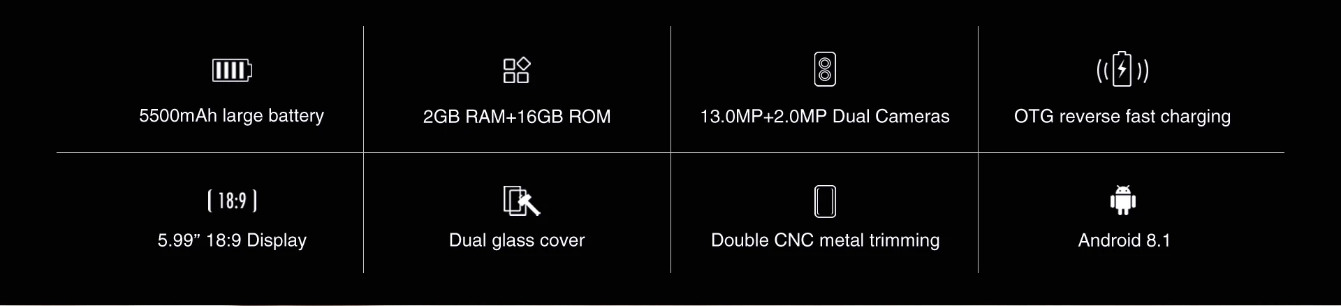 AllCall S5500 5,9" 18:9 5500mAh аккумулятор Android 8,1 MTK6580M четырехъядерный 2 Гб ОЗУ 16 Гб ПЗУ 13.0MP+ 2MP камеры смартфон