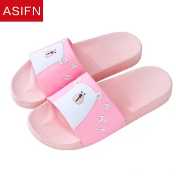 

ASIFN Women's Cute Slippers Bath Home Slipper Bear Slides Summer Indoor Soft House Flip Flops Zapatos De Mujer Women Shoes