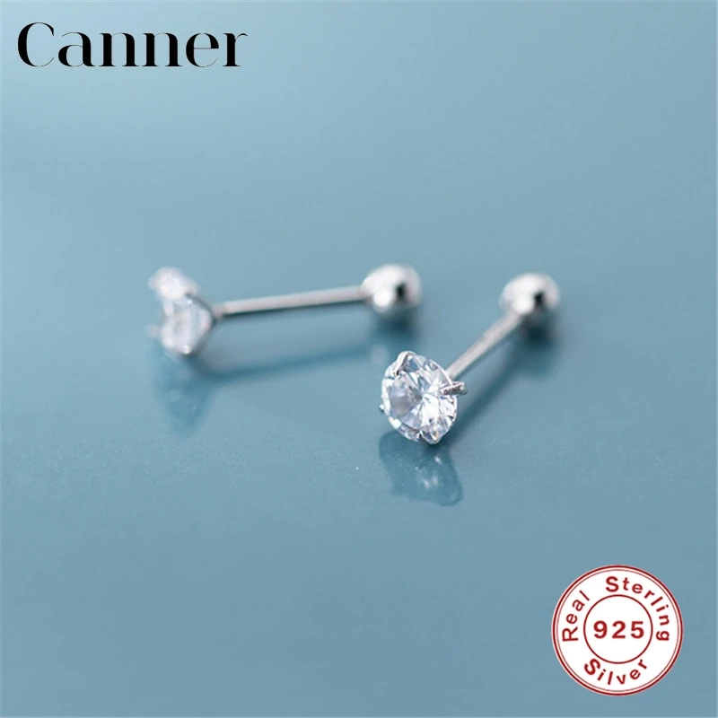 

100% real 925 Sterling Silver Clear CZ Zircon Stud Earrings for Women small mini Korean Earrings ear bone Girls party Jewelry
