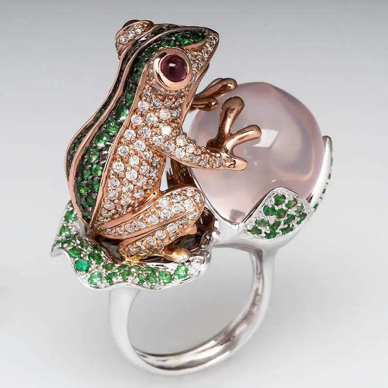 

Rose Gold Silver Color Animal Rings Women Gothic Punk Jewelry Party Gifts Fashion Crystal Stone Enamel Frog Rings