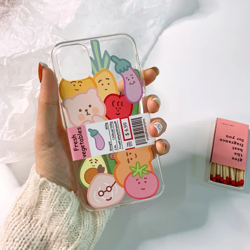 

Korean fashion vegetable bear list Retro cute Phone Case For iPhone 11 Pro Max Xr Xs Max X 7 7 Plus 8 6 Plus case silicone cover