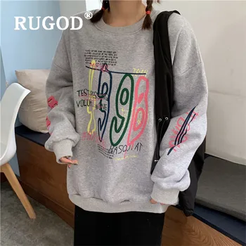 

RUGOD O-neck Sweatshirt Print Long Sleeve Thick Tops Loose Thick Tops Casual Lady 2019 Autumn And Winter